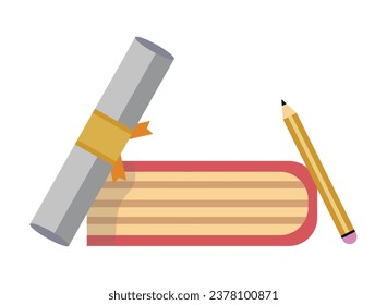 diploma de graduación y vector de libro aislados