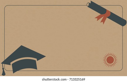 Graduation Diploma and Cap on Paper Background. Retro Style. From Retro Graduation Collection. Vector Illustration.
