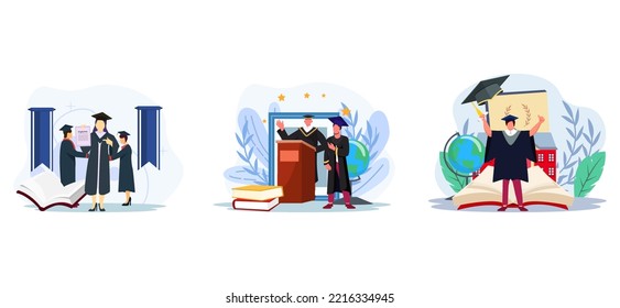 Graduation Diploma Ceremony Flat Bundle Design