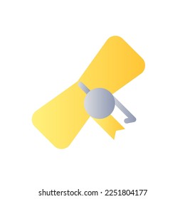 Diploma de graduación gradiente plano icono ui de dos colores. Graduarse. Premio académico. Certificado Ceremonial. Pictograma simple relleno. GUI, diseño UX para aplicaciones móviles. Ilustración RGB aislada por vectores