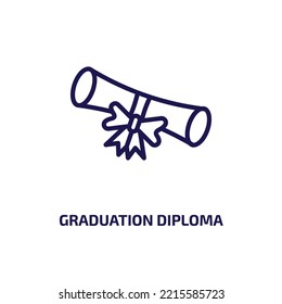 graduation diploma icon from education collection. Thin linear graduation diploma, education, graduation outline icon isolated on white background. Line vector graduation diploma sign, symbol for web 