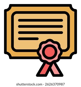 Graduation diploma icon. Outline graduation diploma vector icon color flat isolated