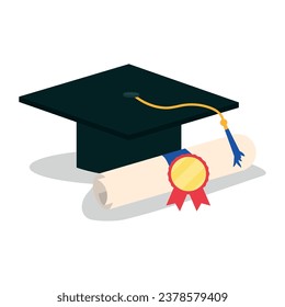 graduation diploma roll and hat vector isolated