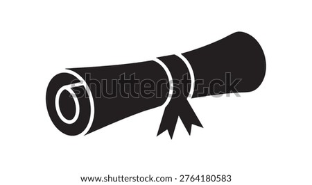 Graduation diploma scroll icon, black and white, simple style, educational usage