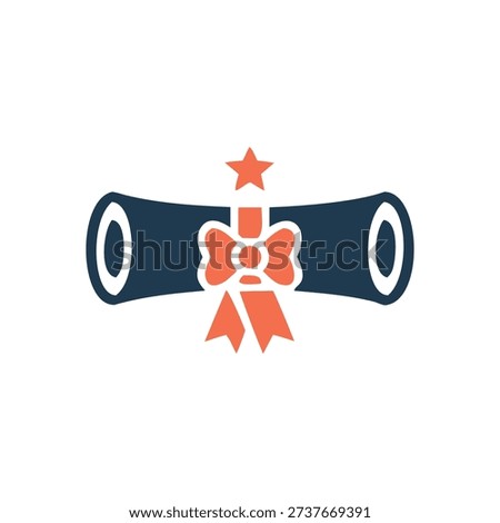 Graduation Diploma Scroll Icon with Ribbon Bow and Star for Academic Achievement and Education Certification