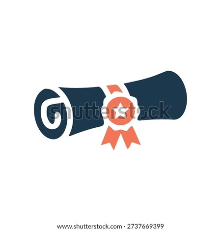 Graduation Diploma Scroll Icon with Ribbon and Star Medal for Academic Achievement and Education Certificate