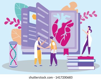Graduation from Distance Medicine Course. Get Diploma. Distance Learning. Lesson Online. E-Learning. Online Training. White Background. Vector Illustration. Getting Diploma. Sign Contract. Achive Goal