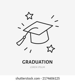 Graduation doodle line icon. Vector thin outline illustration of square academic cap. Black color linear sign for education