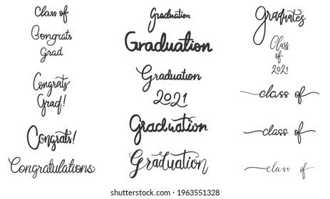 Caligrafía dibujada por graduación enmarcada en felicitaciones aisladas en fondo blanco, Vector ilustración EPS 10