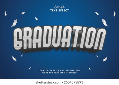 Graduation editable text effect 3d style silver and black colour cartoon vintage. Text effect with silver white confetti celebration