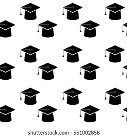 Graduation education cap seamless pattern. Achievement in university, ceremony to academic background. Vector illustration