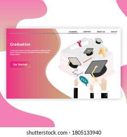 Graduation. Education landing page with 3d images. Isometric illustration design for education, learning, knowledge and more.