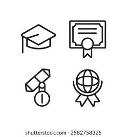 Graduation and Education Outline Icons for Celebrating Scholarly Achievements