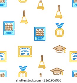 Graduation Education Vector Seamless Pattern Color Line Illustration