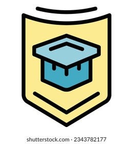 Graduation emblem icon outline vector. College school. Art science color flat