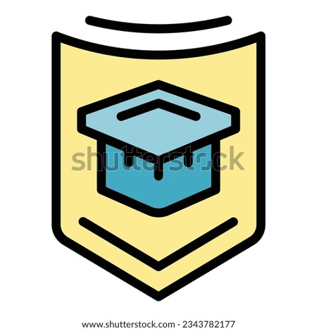 Graduation emblem icon outline vector. College school. Art science color flat