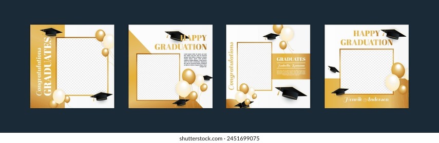 Graduation event greeting banner. Social media post banner for college graduation greetings. Photo booth props frames for graduation parties. School graduation ceremony frames for selfie vector set.