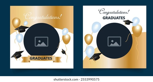 Graduation event greeting banner template cards social media post vector illustration design background