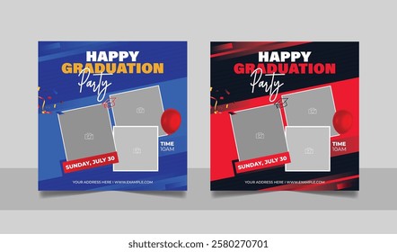 Graduation event greeting social media post education celebration square flyer wishes banner template with photo frame design set