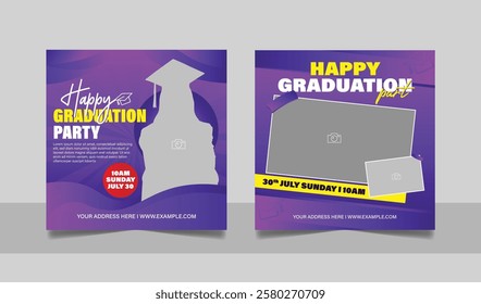 Graduation event greeting social media post education celebration square flyer wishes banner template with photo frame design set