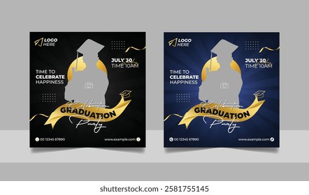 Graduation event greeting social media post education celebration square flyer wishes banner template with photo frame design set