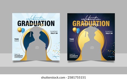 Graduation event greeting social media post education celebration square flyer wishes banner template with photo frame design set