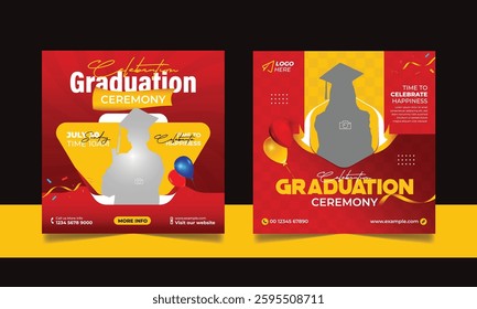 Graduation event greeting social media post education celebration square flyer wishes banner template with photo frame design set