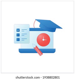 Graduation exam flat icon. Final examination. Exams for successful graduation. Obtaining a diploma. Professional development. Graduation concept.3d vector illustration