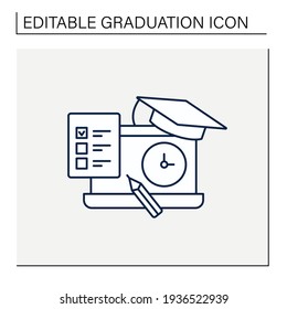 Graduation exam line icon. Final examination. Exams for successful graduation. Obtaining a diploma. Professional development. Graduation concept.Isolated vector illustration.Editable stroke