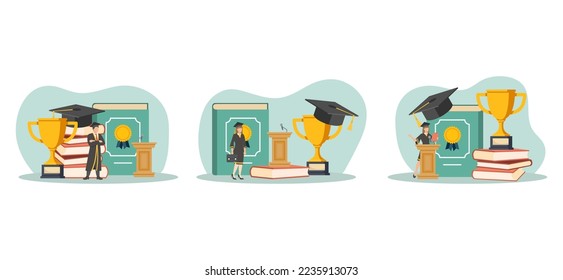 Graduation Flat Bundle Design Illustration