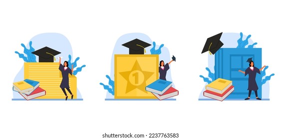 Graduation Flat Bundle Design Illustration