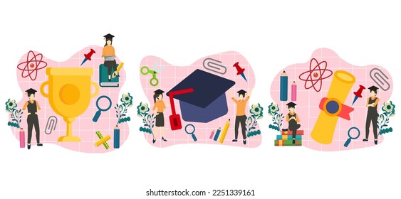 Graduation Flat Bundle Design Illustration