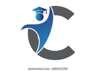 Graduation flat Icon human with latter C design concept