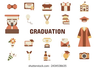 Graduation Flat Vector Illustration Icon Sticker Set Design Materials