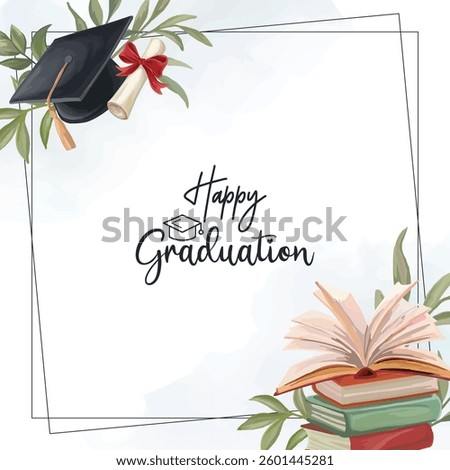 Graduation frame with spring leaves and educational elements, perfect for school achievements and celebrations
