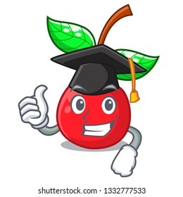 Graduation fruit cherry above wooden character table