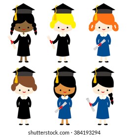 Graduation girls vector.