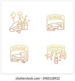 Graduation gradient icons set. School, college, university graduation. Studying concept. Isolated vector illustrations.Suitable to banners, mobile apps and presentation