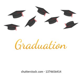 Graduation. Graduate caps on a white background. Caps thrown up. Vector stock illustration.