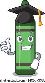 Graduation green crayon isolated in the cartoon
