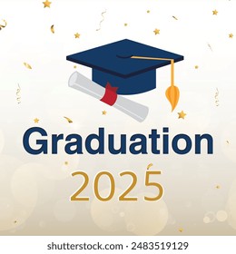 Graduation Greeting Card Vector Design. Congratulations Graduates Modern Grad template with gold and black colors   graduation cap Used for decoration, advertising design, websites or publications, 