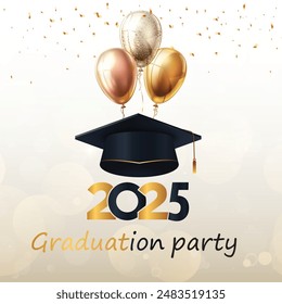 Graduation Greeting Card Vector Design. Congratulations Graduates Modern Grad template with gold and black colors   graduation cap Used for decoration, advertising design, websites or publications, 