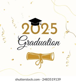 Graduation Greeting Card Vector Design. Congratulations Graduates Modern Grad template with gold and black colors   graduation cap Used for decoration, advertising design, websites or publications, 