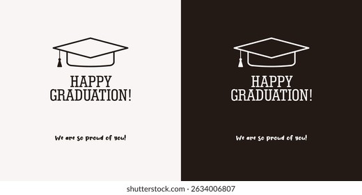 graduation greeting sign with academic cap. Vector design for invitations, banners, and celebration cards. Suitable for school and university events.