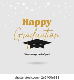 graduation greeting sign with academic cap. Vector design for invitations, banners, and celebration cards. Suitable for school and university events.