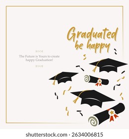graduation greeting sign with academic cap and diploma. Vector design for invitations, banners, and celebration cards. Suitable for school and university events.