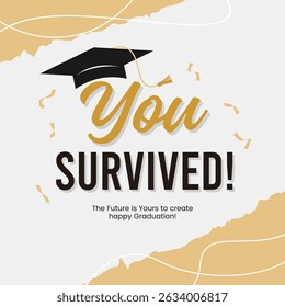 graduation greeting sign with academic cap. Vector design for invitations, banners, and celebration cards. Suitable for school and university events.