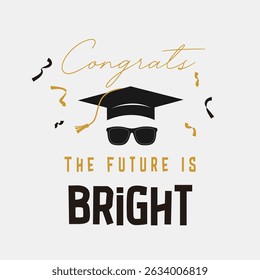 graduation greeting sign with academic cap and glasses. Vector design for invitations, banners, and celebration cards. Suitable for school and university events.