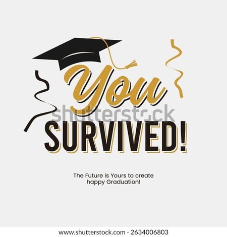 graduation greeting sign with academic cap. Vector design for invitations, banners, and celebration cards. Suitable for school and university events.