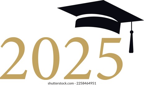 Diseño vectorial de saludo de graduación. Clase de 2023 con tapa de graduación. Diseño de oro para la ceremonia de graduación. plantilla de diseño tipográfico para camisa, sello, logotipo, tarjeta, invitación, etc. Ilustración vectorial